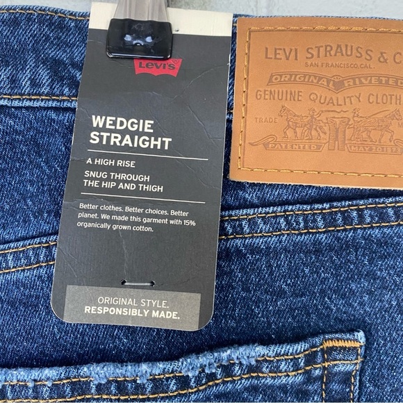 Levi's Wedgie Straight Jeans Women's Plus Size 22W Blue Denim Cropped Button Fly - Picture 8 of 14